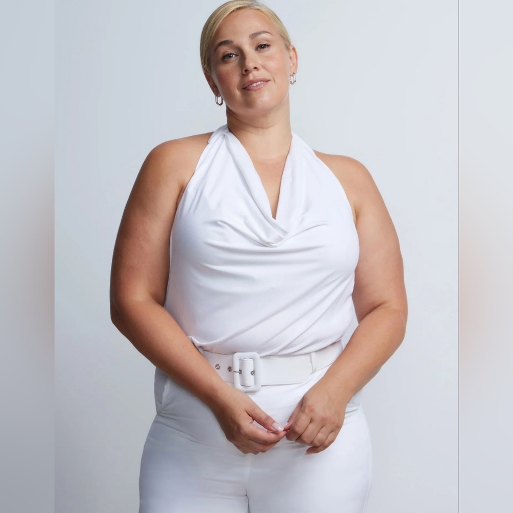 NWT 4X NY&C Plus Sleeveless Cowl Neck Knit Halter Top OPTIC WHITE
